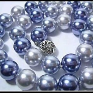 Navy/Gray/Gray 10MM Shell Pearl Necklace/Earring